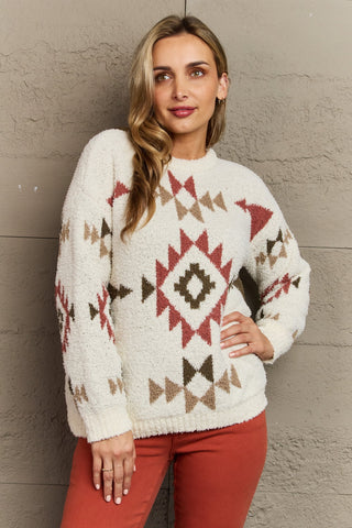 HEYSON Cozy Sunday Aztec Fuzzy Sweater Trendsi