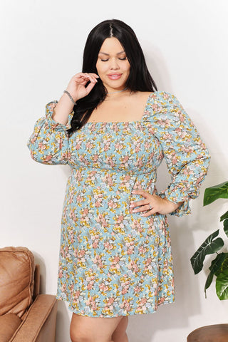 Honey Floral Smocked Flounce Sleeve Square Neck Dress Trendsi