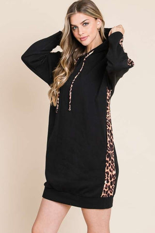 Culture Code Drawstring Leopard Long Sleeve Hooded Dress Trendsi