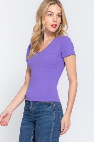 ACTIVE BASIC V-Neck Ribbed Short Sleeve Knit T-Shirt Trendsi