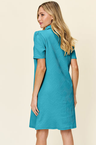 Double Take Full Size Texture Collared Neck Short Sleeve Dress Trendsi