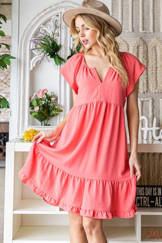 Reborn J Ruffled Notched Cap Sleeve Dress Trendsi