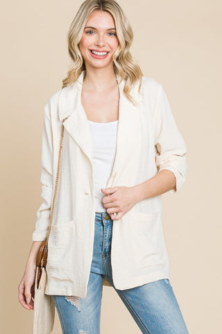 Culture Code One Button Long Sleeve Blazer with Pockets Trendsi