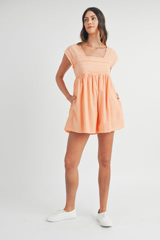 MABLE Square Neck Lace Trim Romper Trendsi