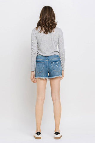 Vervet by Flying Monkey Distressed Raw Hem Denim Shorts Trendsi