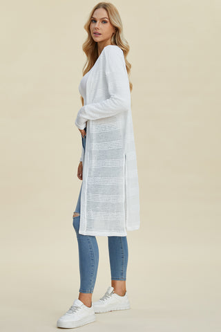 Double Take Full Size Open Front Longline Cardigan Trendsi