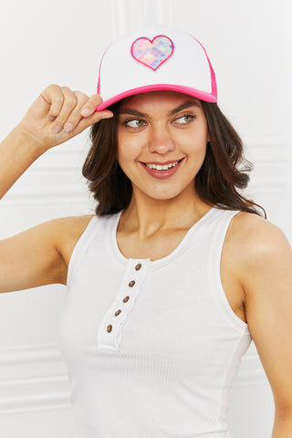 Fame Falling For You Trucker Hat in Pink Trendsi