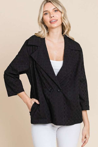 Culture Code Double Breasted Eyelet Jacket with Pockets Trendsi