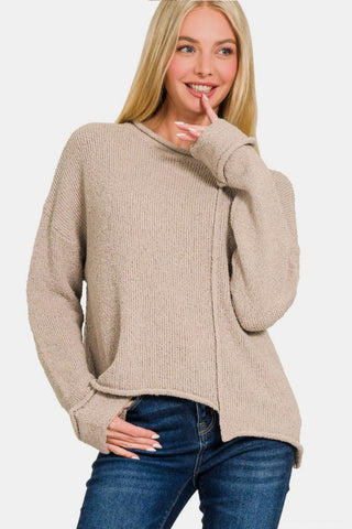 Zenana Asymmetric Hem Drop Shoulder Sweater Trendsi