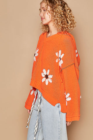 POL Floral Pattern Hooded High-Low Sweater Trendsi