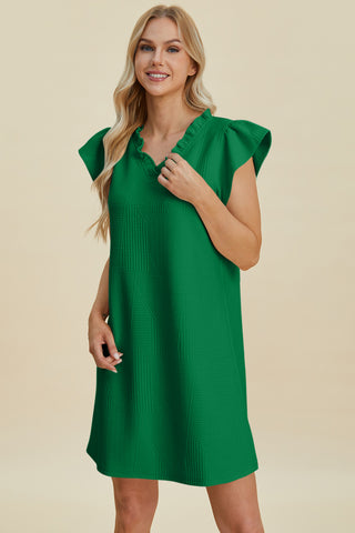 Double Take Full Size Ruffled V-Neck Cap Sleeve Dress Trendsi