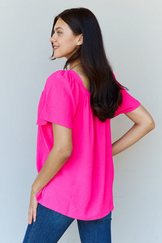 Ninexis Keep Me Close Square Neck Short Sleeve Blouse in Fuchsia Trendsi