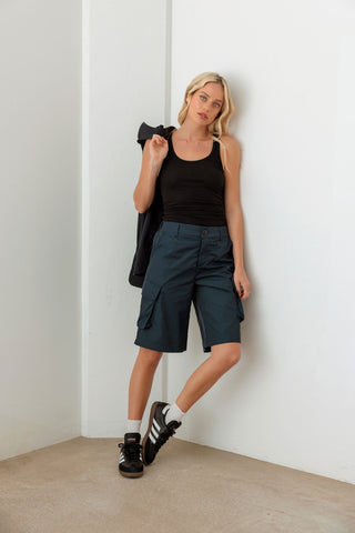 Le Lis Navy Cargo Bermuda Shorts Trendsi