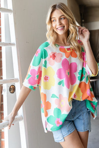 HOPELY Floral Waffle Oversize T-Shirt Trendsi