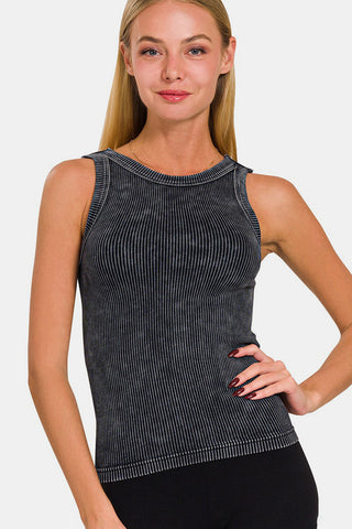 Zenana 2 Way Neckline Washed Ribbed Cropped Tank Trendsi