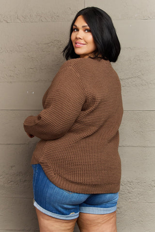 Zenana Breezy Days Plus Size High Low Waffle Knit Sweater Trendsi