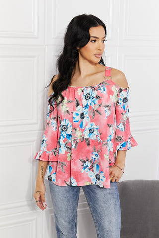 Sew In Love Full Size Fresh Take  Floral Cold-Shoulder Top Trendsi