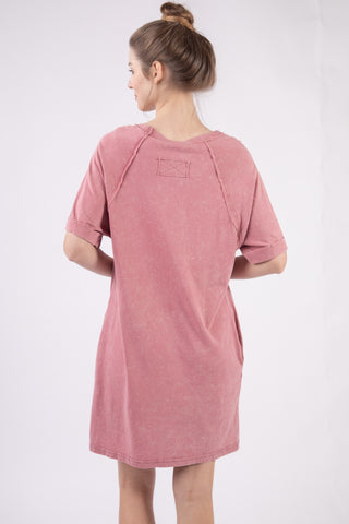 VERY J Washed Round Neck Mini Tee Dress Trendsi