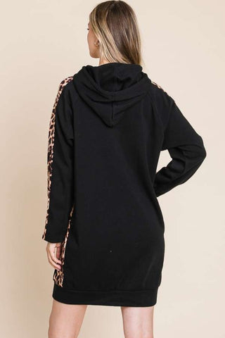 Culture Code Drawstring Leopard Long Sleeve Hooded Dress Trendsi