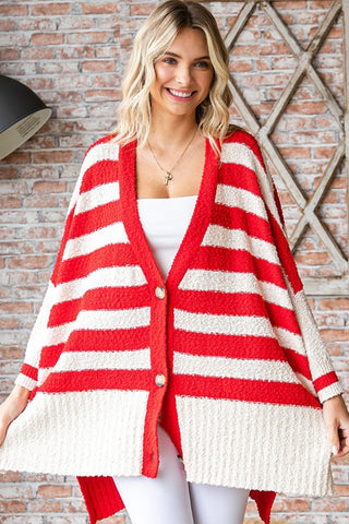 First Love Textured Striped Button Down Cardigan Trendsi