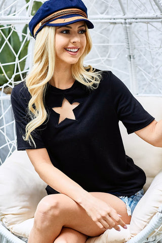 BiBi Star Cutout Short Sleeve T-Shirt Trendsi