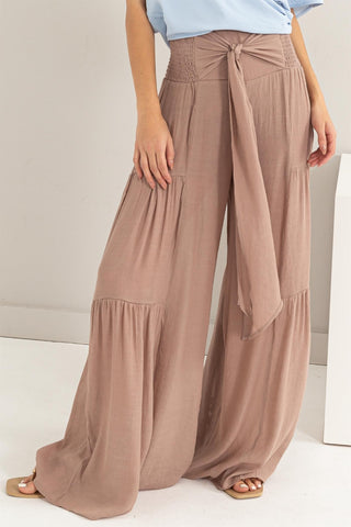 HYFVE Tie Front Ruched Tiered Pants Trendsi