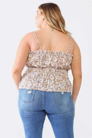 Zenobia Plus Size Frill Floral Square Neck Cami Trendsi