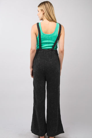 VERY J Texture Washed Wide Leg Overalls Trendsi