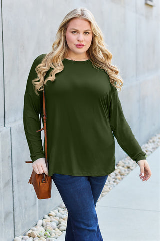 Basic Bae Full Size Round Neck Dropped Shoulder T-Shirt Trendsi