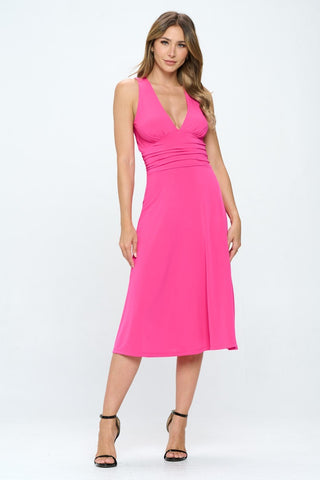 RENEE C Ruched Waist Sleeveless Slit Dress Trendsi