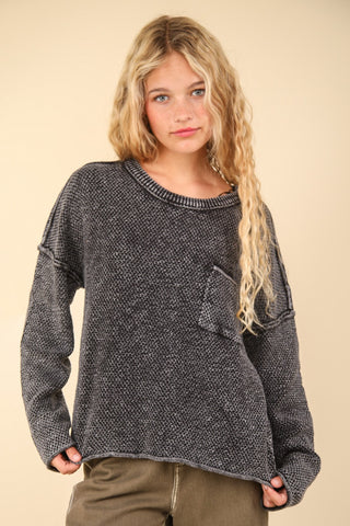 VERY J Mineral Washed Exposed Seam Sweater Trendsi