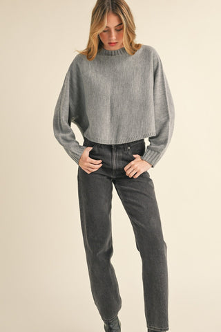 Mable Round Neck Dolman Sleeve Cropped Sweater Trendsi