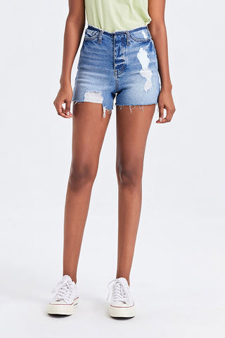 BAYEAS High Rise Bandless Denim Shorts Trendsi