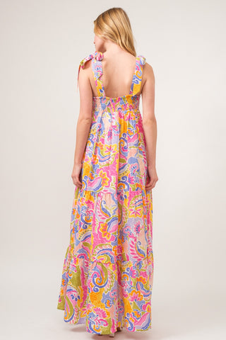 And The Why Full Size Printed Tie Shoulder Tiered Maxi Dress Trendsi