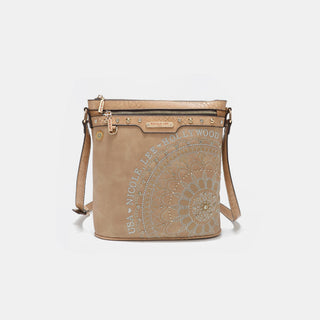 Nicole Lee USA Metallic Stitching Embroidery Inlaid Rhinestone Crossbody Bag Trendsi