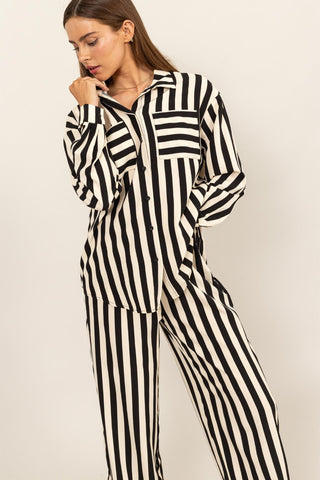 HYFVE Striped Button Up Shirt and Pants Set Trendsi