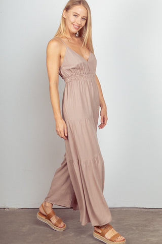 VERY J Sleeveless Ruched Wide Leg Jumpsuit Trendsi