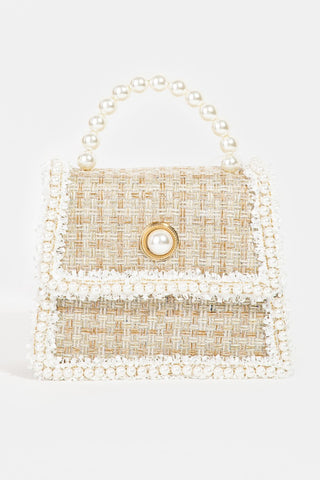 Fame Pearly Trim Woven Handbag Trendsi