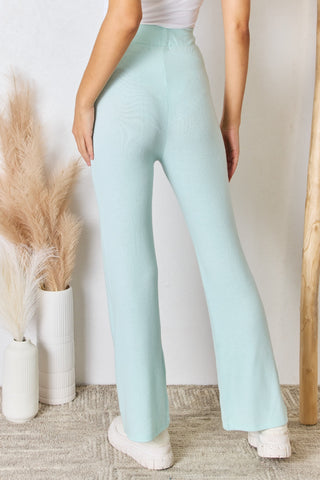 RISEN Full Size High Waist Ultra Soft Knit Flare Pants Trendsi