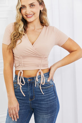 Capella Back To Simple Full Size Ribbed Front Scrunched Top in Blush Trendsi