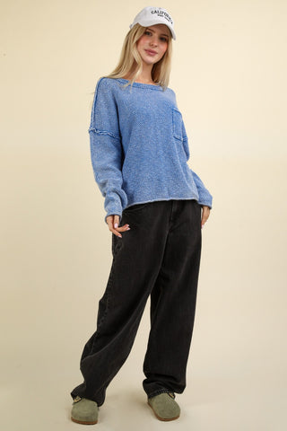 VERY J Mineral Washed Exposed Seam Sweater Trendsi