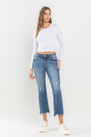 Lovervet Mid Rise Frayed Hem Jeans Trendsi